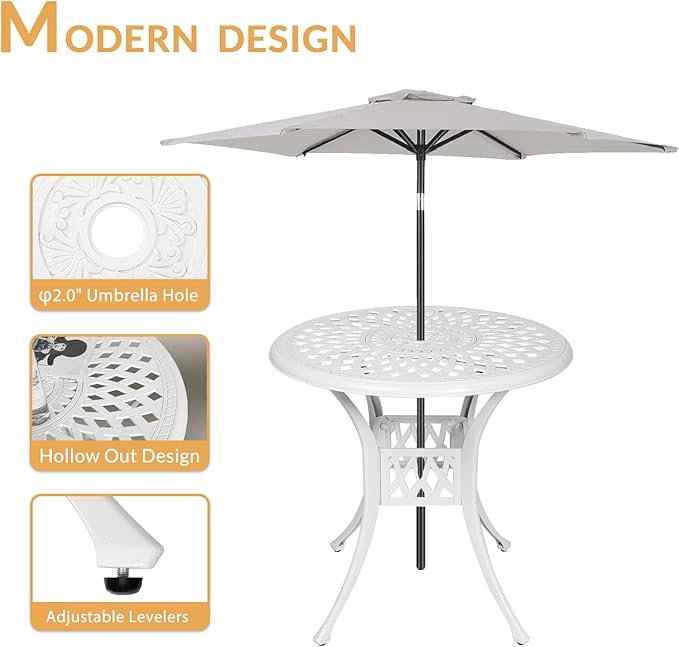 Outdoor Cast Aluminum Patio Table, 31” Round Bistro Table with 2” Umbrella Hole for Patio Furniture Garden Deck Backyard - Photo 4
