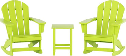 WO WESTIN OUTDOOR HDPE Laguna Outdoor Rocking Poly Adirondack Chair with Side Table 3-Piece Set, Lime