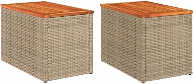 Set of 2 Outdoor Side Tables, Rectangular Patio End Table with Durable Synthetic Poly Rattan and Powder-Coated Steel - Photo 2