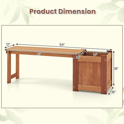 HAPPYGRILL Outdoor Bench with Planter Box, 2 Raised Garden Bed w/Spacious Seat, Open-Ended Base for Herbs Fruits Vegetables, 2-in-1 Wood Garden Bench for Outdoors Patio Yard Balcony