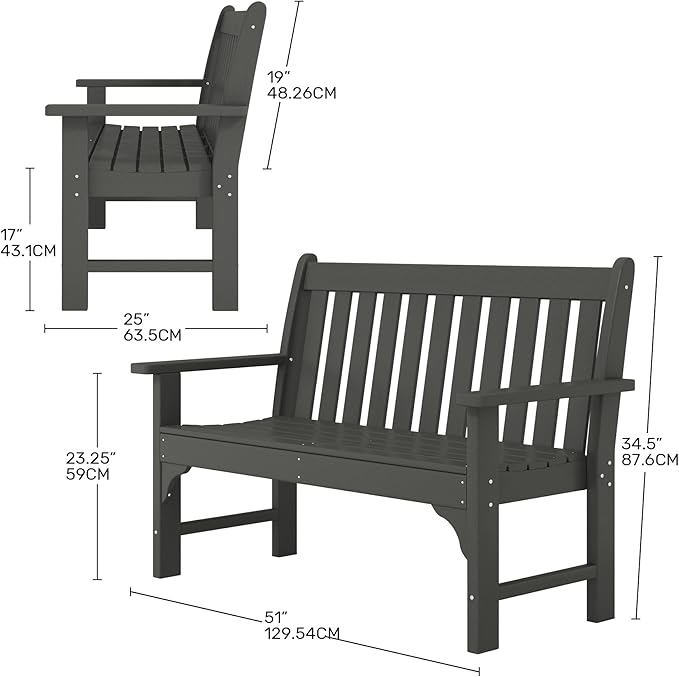 Costaelm Garden Bench, Farmhouse Park Front Porch for Entryway Bench Outdoor Seating Low Bench Patio Bench Outside/Indoor, Gray