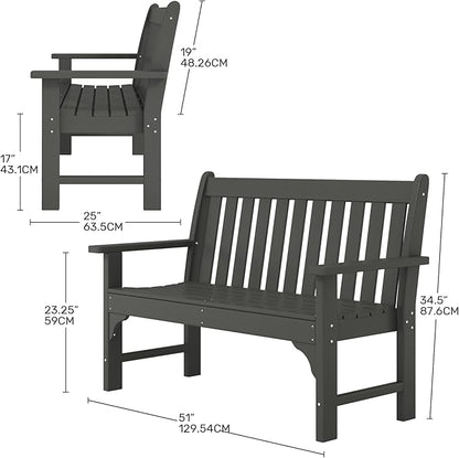 Costaelm Garden Bench, Farmhouse Park Front Porch for Entryway Bench Outdoor Seating Low Bench Patio Bench Outside/Indoor, Gray