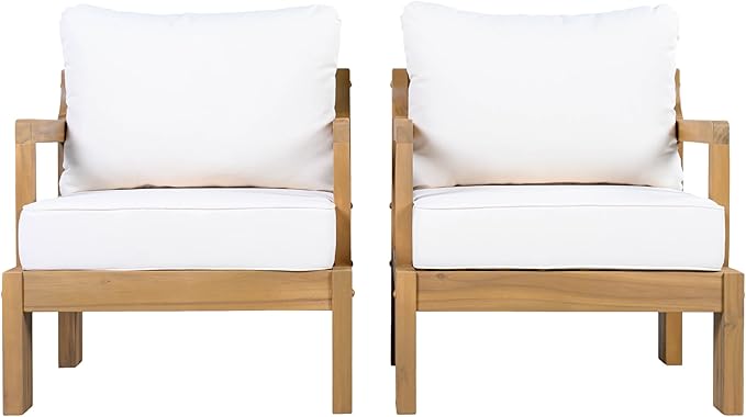 Acacia Wood Patio Chairs Set of 2, Outdoor Accent Chairs with Armrest - Photo 5