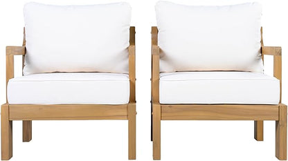 Acacia Wood Patio Chairs Set of 2, Outdoor Accent Chairs with Armrest, Outside Chair with Deep Seat & Back Cushions for Garden, Porch, Backyard(2 PCS)