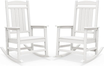 SERWALL Outdoor Rocking Chairs Set of 2, Oversized HDPE Porch Rockers for Adults, All-Weather Composite Patio Rocking Chairs, White