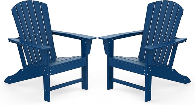 IVY&LANE Adirondack Chairs Set of 2 | HDPE Plastic | Outdoor Fire Pit Chairs | Oversized | All-Weather | Blue | for Outside Deck Backyard Patio Poolside Porch Lawn