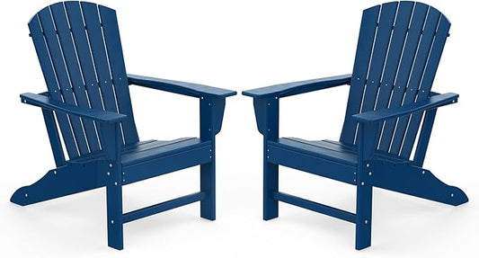IVY&LANE Adirondack Chairs Set of 2 | HDPE Plastic | Outdoor Fire Pit Chairs | Oversized | All-Weather | Blue | for Outside Deck Backyard Patio Poolside Porch Lawn
