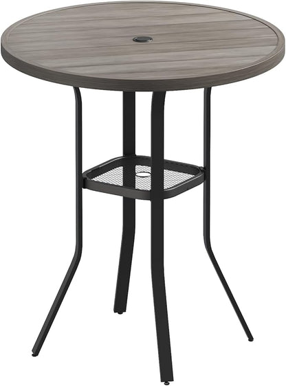 VICLLAX 35.5" Round Outdoor Bar Table, Bar Height Patio Table with Adjustable Umbrella Hole for Balcony, Grey Wood-Like