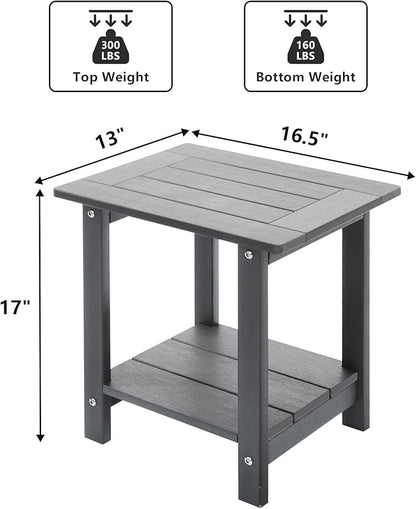 Double Adirondack Outdoor Side Table Weather Resistant, Outdoor Rectangular Patio End Table for Adirondack Chair, Grey