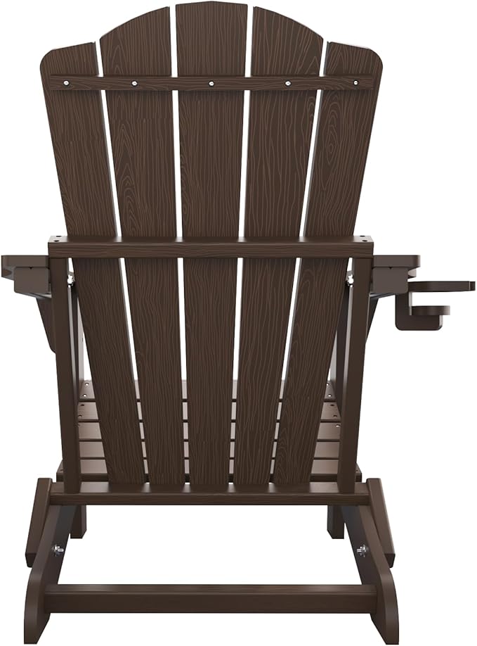 Folding Adirondack Chair Set of 2, HDPE All-Weather Outdoor Chair with Cup Holder, Wooden Textured, Fire Pit Chair - Photo 10
