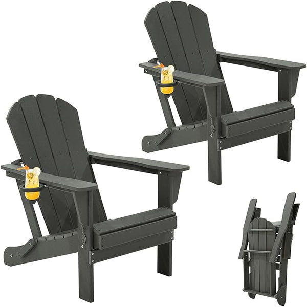 Domi Folding Adirondack Chairs Set of 2, HDPE Adirondack Chair with Cup Holder - Photo 1