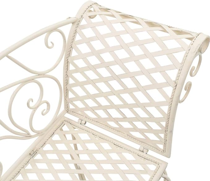 Antique White Metal Garden Chaise Lounge with Decorative Inlays, Vintage Outdoor Patio Furniture for Relaxation - Photo 5