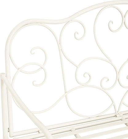Outdoor Garden Bench, Sturdy Iron 2-Seater with Decorative Backrest, Weather-Resistant Metal Loveseat for Patio, Porch, Lawn, Romantic Green Finish, Ventilated Seat, Easy Maintenance, Matte White