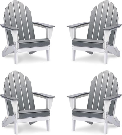 Aoodor HDPE Outdoor All-Weather Folding Adirondack Chair for Patio, Garden, Backyard, Lawn, Fire Pit, Set of 4, Gray
