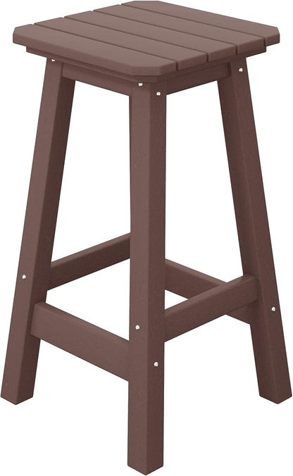 Costaelm 24" Height Outdoor Bar Stools, All-Weather Bar Stools, Adirondack Poly Patio Square Bar Stool for Patio, Deck, Kitchen Counter and Garden, Dark Brown