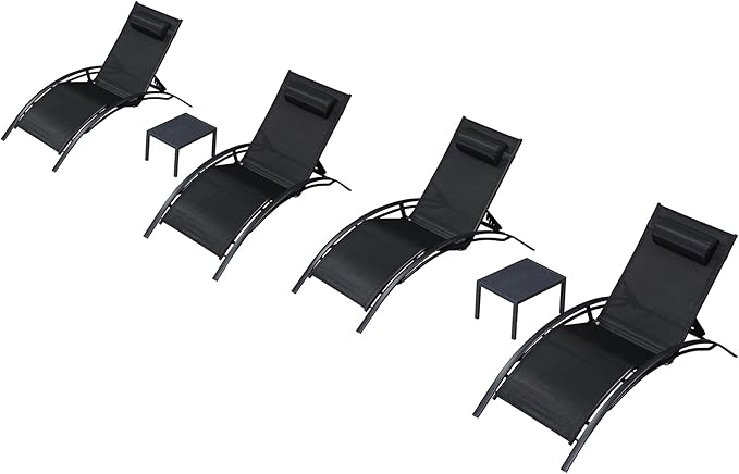 PURPLE LEAF Patio Oversized Chaise Lounge Chair Set with 2 Side Table Pool Adjustable Recliner Chairs for Outside Beach Outdoor Sunbathing Tanning Poolside Lounges