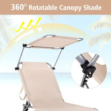 Goplus Tanning Chair, Foldable Beach Lounge Chair with 360°Canopy Sun Shade, Side Pocket - Photo 4