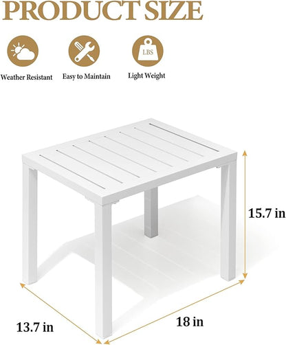 Crestlive Products Aluminum Outdoor Side Table,White Rectangular End Table,Easy Assembly Small Coffee Bistro Table for Patio Pool Balcony