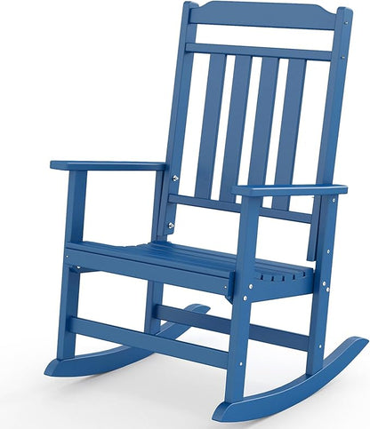 GREENVINES Outdoor-Rocking-Chair | HDPE Plastic | Patio Rockers | Porch Rocker Chairs | Oversized | High Back | Big & Tall | Blue