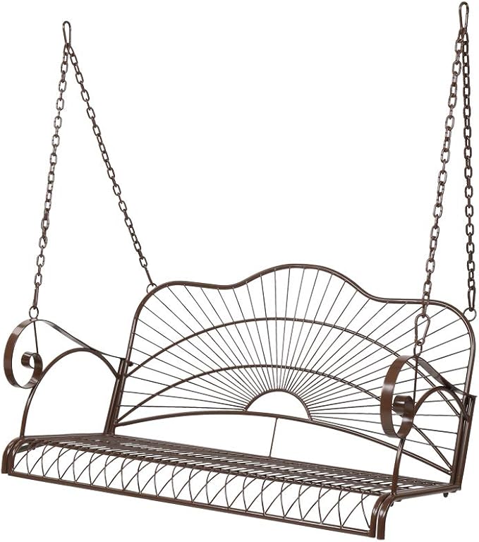 Porch Swing Hanging Bench Metal Porch Swing Outdoor Patio Furniture Iron Swing Chair Heavy Duty Steel Black Porch Swing Hanging Chair Porch Swings for Garden, Yard, Deck, Backyard(Not Included Stand)