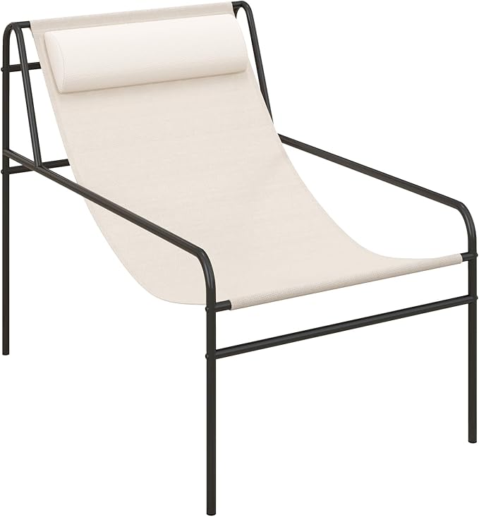 Giantex Patio Sling Lounge Chair, Modern Sling Accent Chair with Removable Headrest Pillow, Heavy-Duty Metal Frame - Photo 1