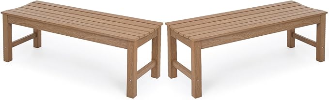 Stoog Outdoor Bench Set of 2, All-Weather HIPS Garden Bench with 800 lbs Weight Capacity, Never Rot or Fade, Teak