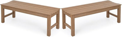 Stoog Outdoor Bench Set of 2, All-Weather HIPS Garden Bench with 800 lbs Weight Capacity, Never Rot or Fade, Teak