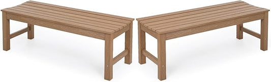 Stoog Outdoor Bench Set of 2, All-Weather HIPS Garden Bench with 800 lbs Weight Capacity, Never Rot or Fade, Teak