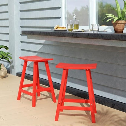 Costaelm All-Weather Bar Stools Set of 2, 24" Height Outdoor Bar Stools, Adirondack Poly Patio Bar Stool for Patio, Deck, Kitchen Counter and Garden, Red