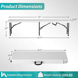 6 Feet Folding Bench Seat Plastic Portable with Metal Legs, Outdoor Rustic Practical Bench w/Handle & Lock - Photo 3