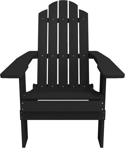 MXIMU Folding Adirondack Chair for Outdoor: Easy to Assemble and Comfortable Adirondack Chairs Set of 4 - All Weather Composite Plastic Chair for Outside Fire Pit Patio Lawn Garden Backyard Use(Black)