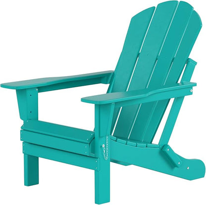 Costaelm Folding Patio Chairs Set of 2, Hdpe Adirondack Chairs Front Porch Furniture Outdoor Seating, All Weather Tanning Chair for Backyard Firepit Garden Lawn, Turquoise