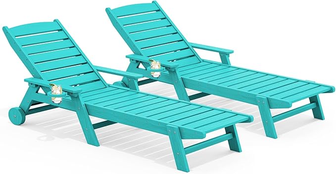 SERWALL Patio Chaise Lounge Chair Set of 2, 78'' Long 5-Positions Adjustable HDPE Outdoor Lounger for Pool - Photo 1