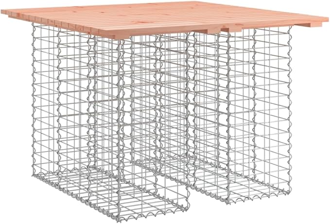 Garden Bench Natural Wood Solid Douglas Fir Compact Durable Rustic Gabion Design Outdoor Seating with Galvanized Steel Frame