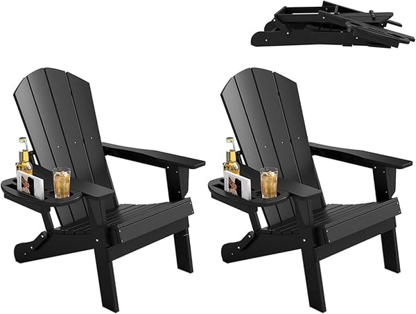 FOOWIN Folding Adirondack Chair Set of 2, HDPE Adirondack Chairs with Cup Holder - Photo 1