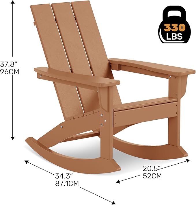 Costaelm Outdoor Adirondack Chair, All Weather Resistant Lawn Chairs Balcony Chair and Fire Pit Chairs, Patio Chair Outdoor Porch Rocking Chair High Back HDPE Poly Lumber, Teak