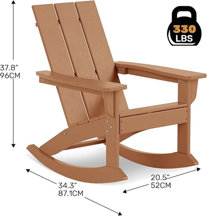 Costaelm Outdoor Adirondack Chair, All Weather Resistant Lawn Chairs Balcony Chair and Fire Pit Chairs, Patio Chair Outdoor Porch Rocking Chair High Back HDPE Poly Lumber, Teak
