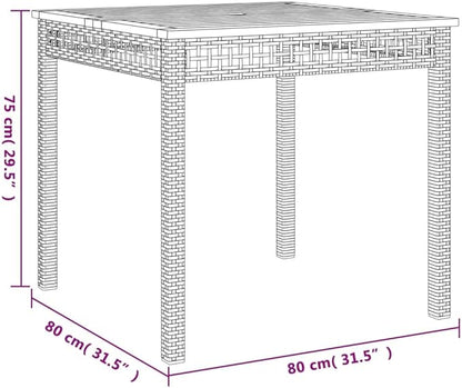 Square Garden Table, 31.5 Inch Patio Dining Table for 4, Weather-Resistant Poly Rattan Outdoor Furniture, Beige and Brown