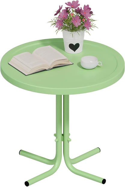 VINGLI Outdoor Side Table, Round Metal Patio Side Table End Table for Garden, Balcony, Porch and Living Room (Key Lime)