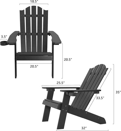 Melucivi Adirondack Chair Weather Resistant with Cup Holder, Fire Pit Chair Patio Outdoor Garden Resin Adirondack Chair for Adult, Black