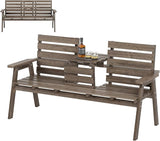 HAPPYGRILL Outdoor Fir Wood Bench with Foldable Middle Table, 2-3 Person Patio Garden Bench with Armrests and Backrests - Photo 1