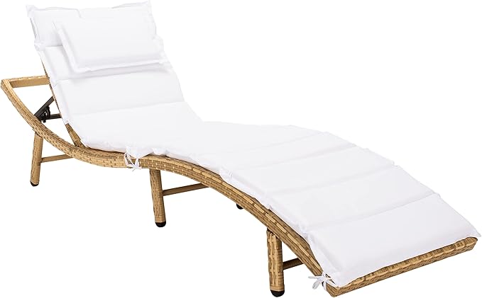 SAFAVIEH Outdoor Collection Colley Natural Wicker/White Cushion Adjustable Recliner Chaise Lounge Chair (PAT7722D)