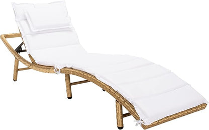 SAFAVIEH Outdoor Collection Colley Natural Wicker/White Cushion Adjustable Recliner Chaise Lounge Chair (PAT7722D)