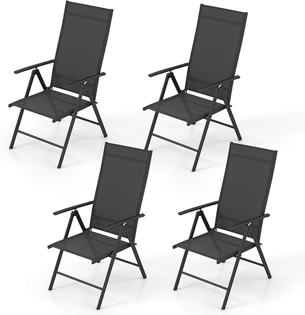 Giantex Set of 4 Folding Patio Chairs, High Back Outdoor Chairs with 7-Level Adjustable High Backrest - Photo 1