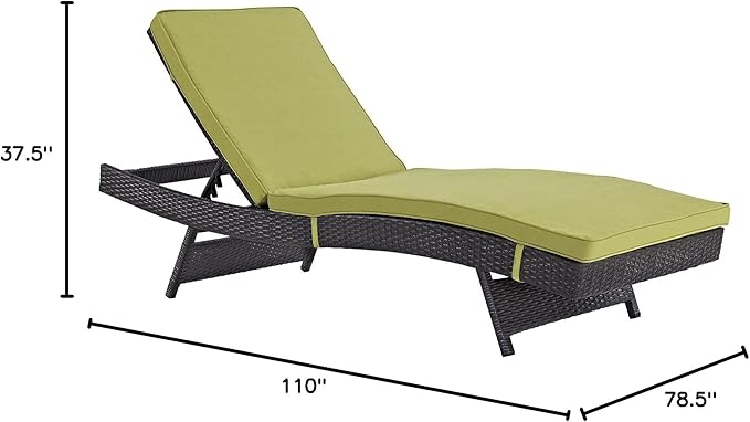 Modway Convene Wicker Rattan Outdoor Patio Chaise Lounge Chairs in Espresso Peridot - Set of 4