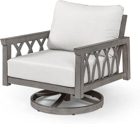 Aluminum Swivel Outdoor Armchair, Swivel Patio Sofa Chair with Thick Cushions, 360-Degree Rotating Aluminum Club Chair, Outdoor Rotation Chair Furniture for Deck, Porch, Garden, Limed Oak