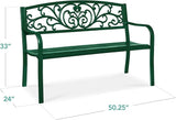 Best Choice Products Outdoor Bench Steel Garden Patio Porch Furniture for Lawn, Park, Deck w/Floral Design Backrest - Photo 2