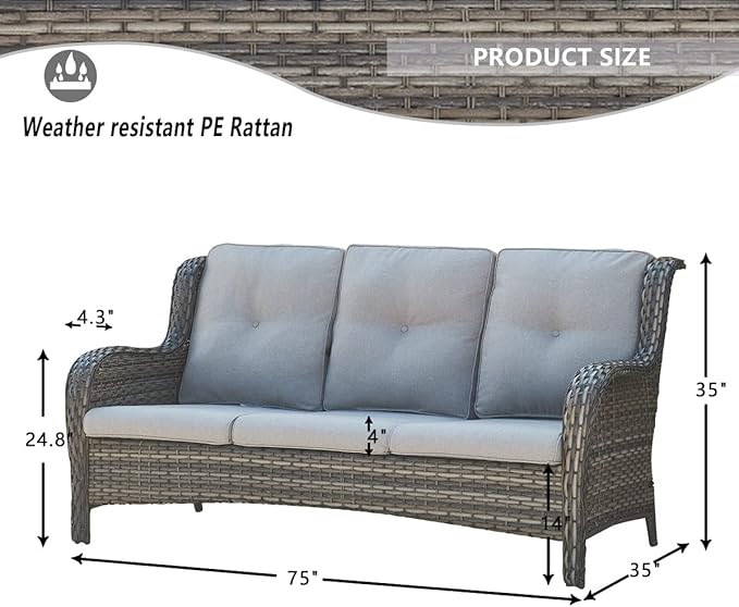 HUMMUH Outdoor Furniture 5 Pieces Patio Furniture Set Wicker Outdoor Sectional Sofa with 2 Patio Chairs,Ottomans