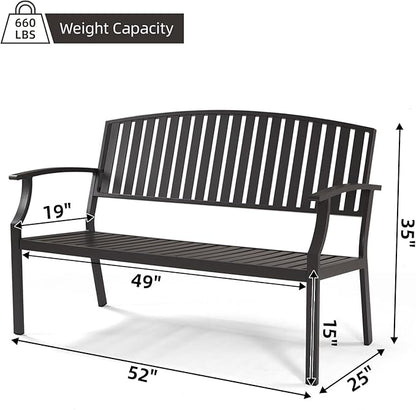52" Outdoor Bench Weatherproof, Rust-Resistant Aluminum Metal Patio Garden Bench, Patio Loveseat for Porch Garden Lawn Backyard Park Balcony(Grey, 1PC)