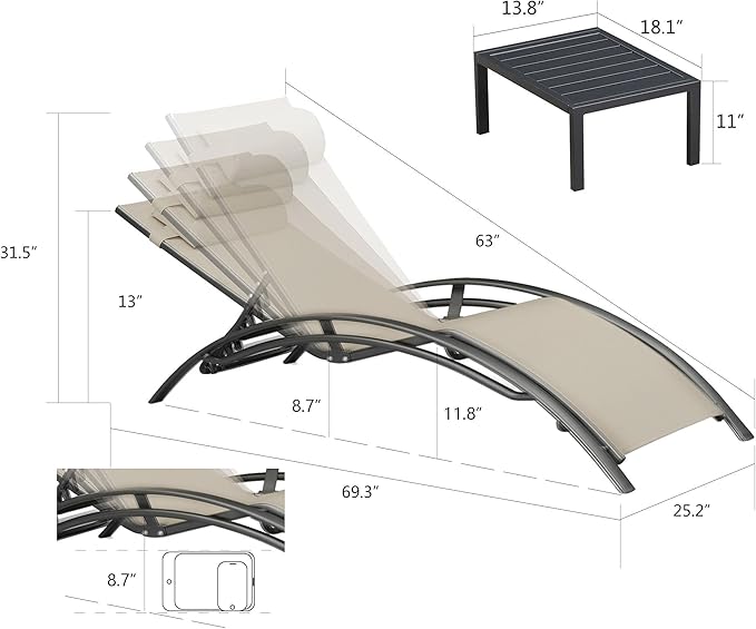 PURPLE LEAF Patio Chaise Lounge with 10' x 6.5' Tilt Umbrella Outdoor Lounge Chair Beach Pool Sunbathing Lawn Lounger - Photo 2